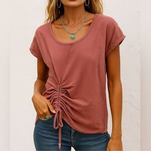 Oh My Gauze Ana Blouse Size 1 Pink Cotton Gauze Ruched Hem Top